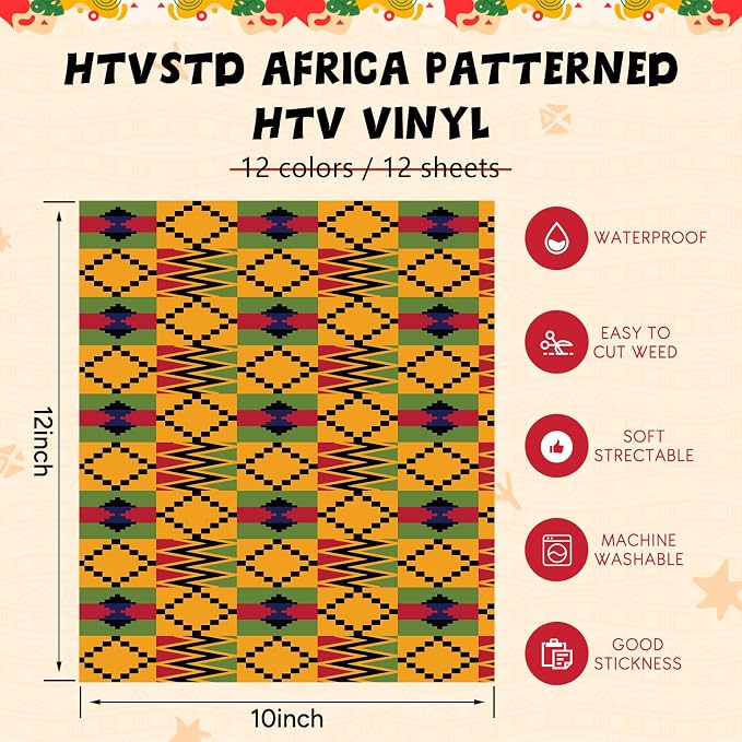 HTVSTD Kwanzaa HTV Heat Transfer Vinyl 12 Sheets 12×10in Iron on Vinyl | Africa - Image 2