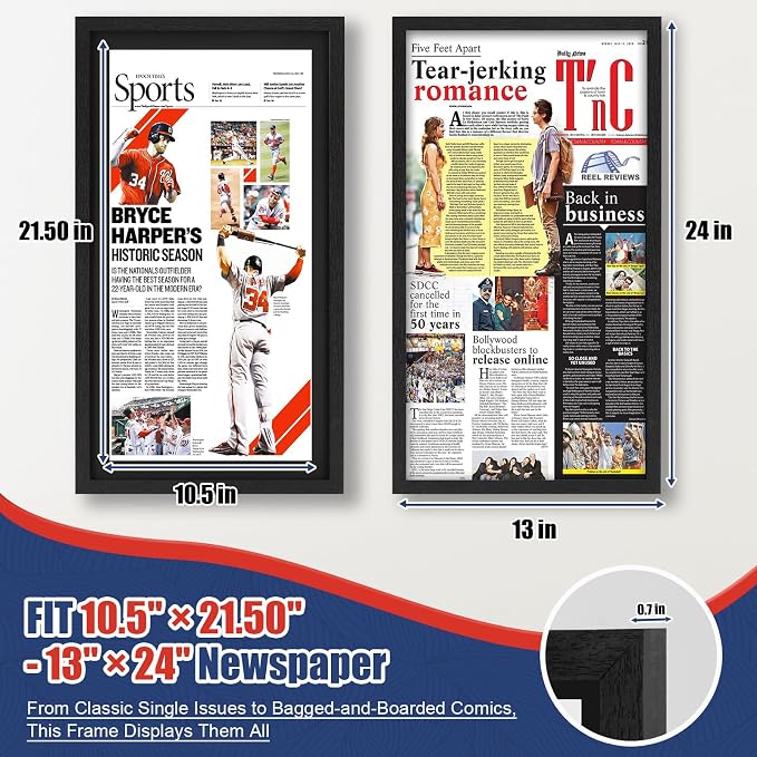 JupDec 11 × 22 Up to 13 × 24 Newspaper Frame, Premium Wood Display Case - Image 2