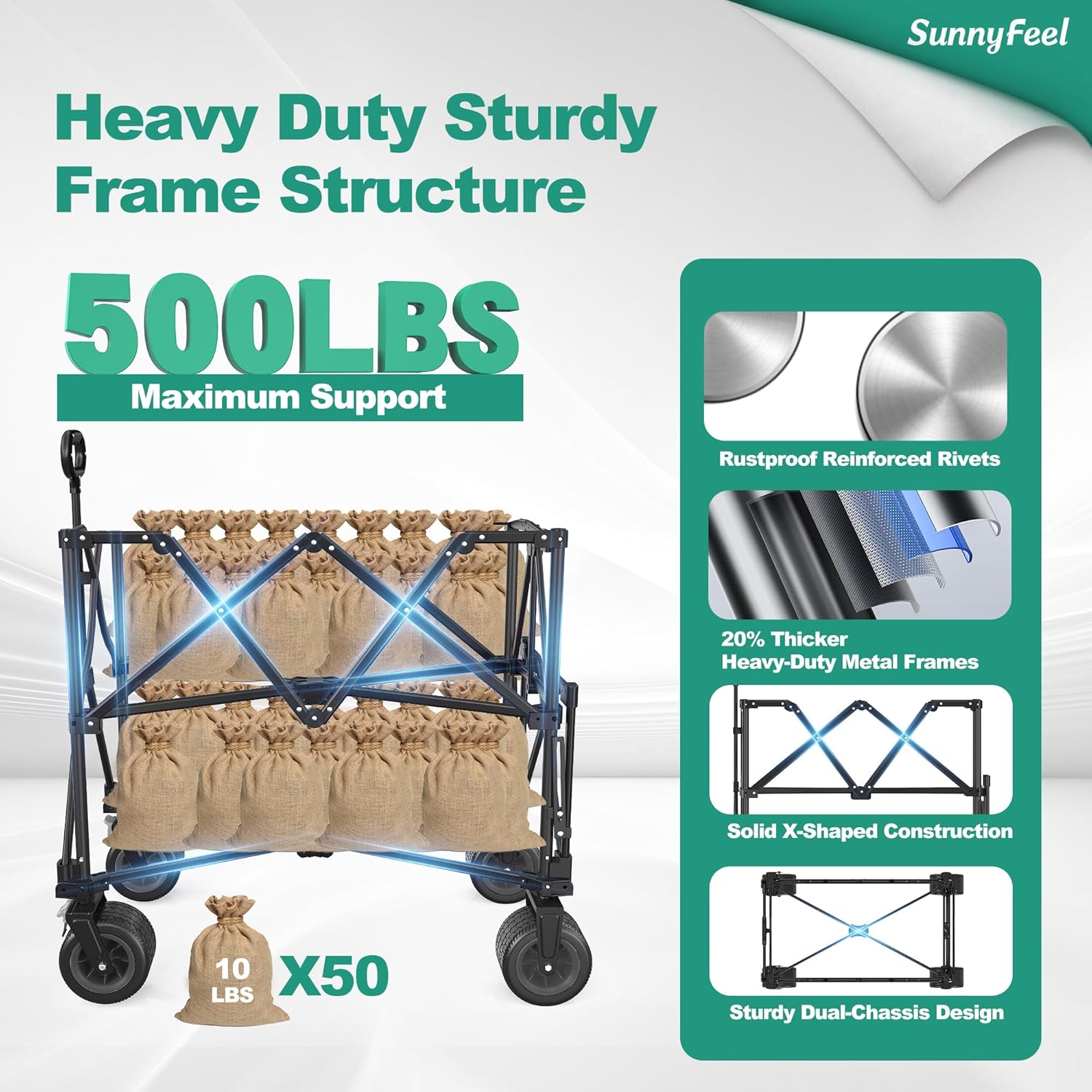 SUNNYFEEL Double Decker Wagon, Collapsible Outdoor Utility Wagon Cart 500LB Capacity Adjustable Handlebar,Foldable Wheels Stable Durable Oxford Fabric for Shopping Garden Camping (Black, Double Deck)