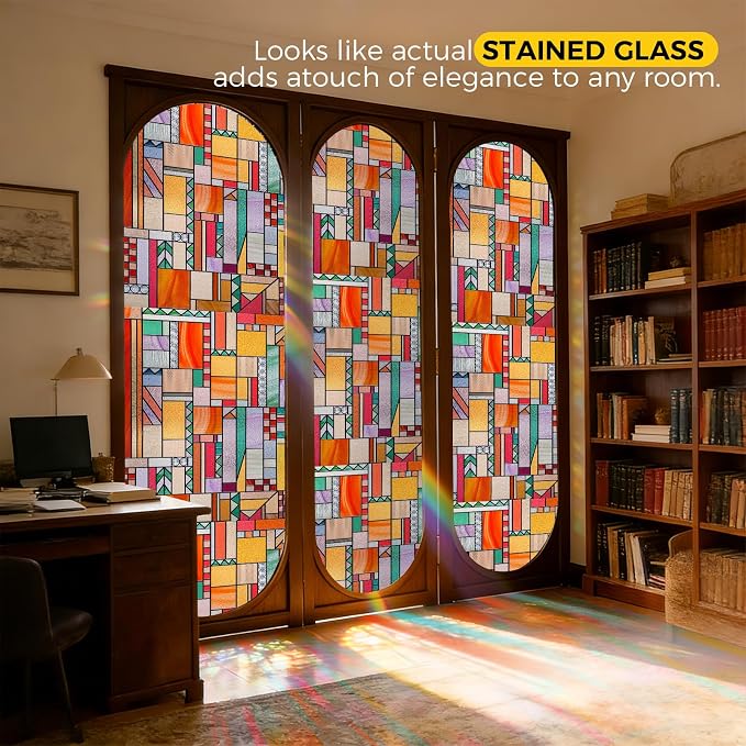 OHTMERU 3D Stained Glass Window Privacy Film, Heat Control UV Blocking Static - Image 2