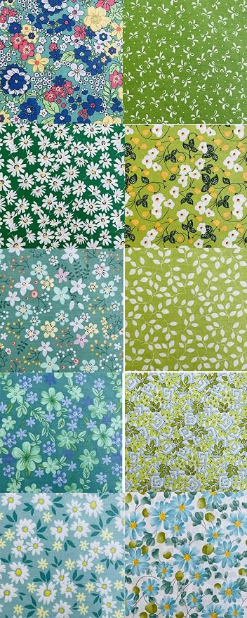 HANPATQUI 50PCS 10 x 10 inch Green Printed 100% Cotton Fat Quarters Fabric - Image 5