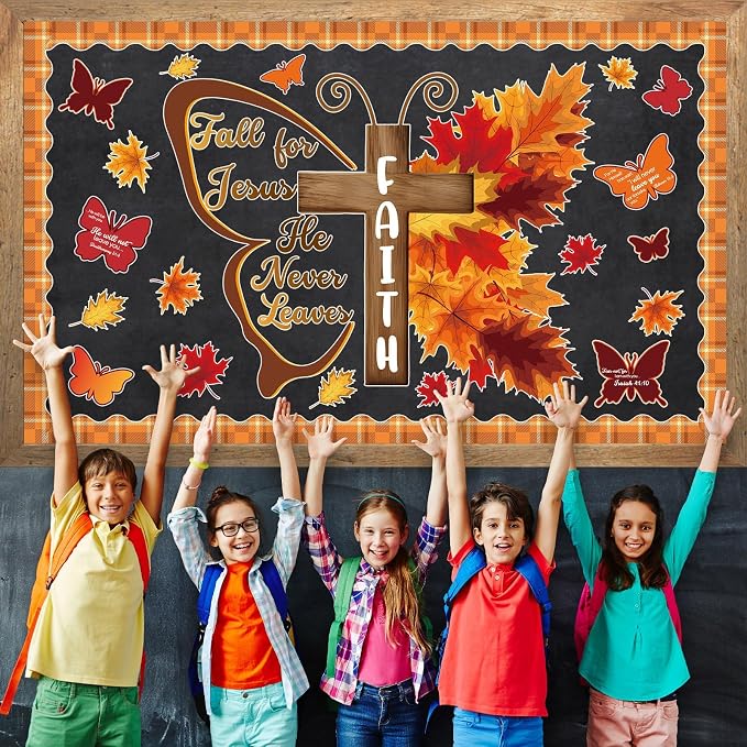 Religious Fall Bible Butterfly Bulletin Board Set Fall - Image 4