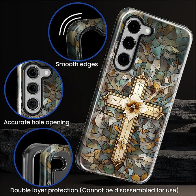 for Samsung Galaxy S23 Case, Christian Cross Stained Glass Pattern Glossy 2 in - Image 5