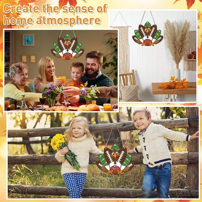 Paintable Thanksgiving Ornaments 3 Sets, Wooden Football Turkey Ornaments to - Image 6