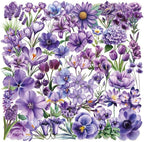 50 Pieces Purple Flower Themed Transparent Stickers by Unknown