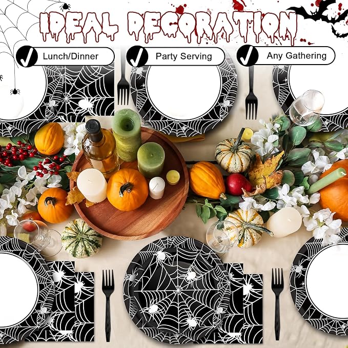 50 Guests Halloween Spider Web Plates and Napkins Party Supplies Spiderweb - Image 7