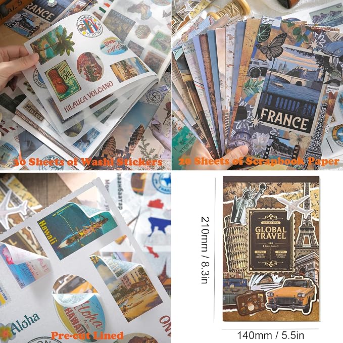 Vintage Scrapbook Stickers, Aesthetic Global Travel Sticker Book - Image 3