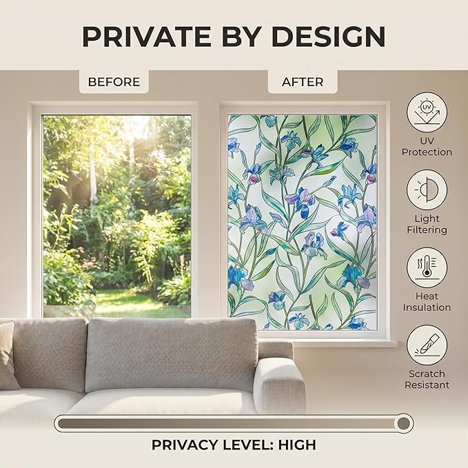 Stained Glass Window Privacy Film, 3D Decorative Window Cling, UV & Heat - Image 4