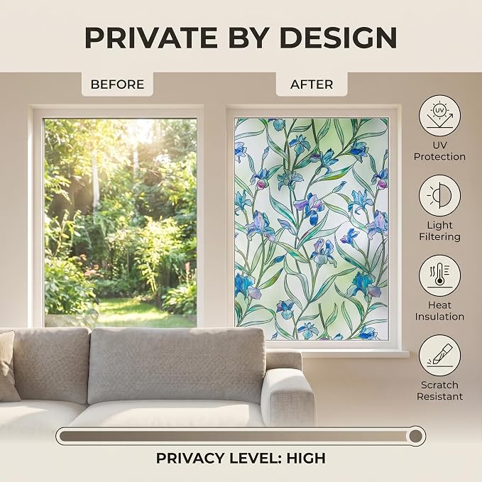 Stained Glass Window Privacy Film, 3D Decorative Window Cling, UV & Heat - Image 3