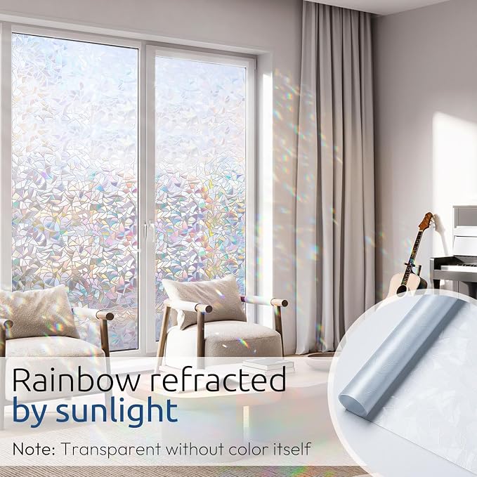 rabbitgoo Window Privacy Film Rainbow Film Decorative Window Sticker, 3D Static - Image 2