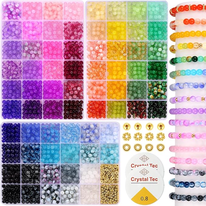 6mm Glass Beads for Bracelets, Funtopia Round Crystal Beads for DIY Necklace by Funtopia