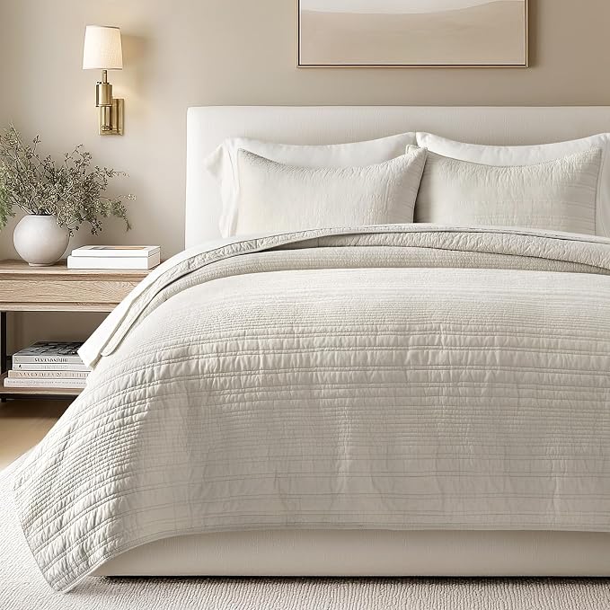 EVERGRACEHOME 100% Cotton Modern Lines Quilt Set King Size, Pre-Washed Soft by EVERGRACEHOME