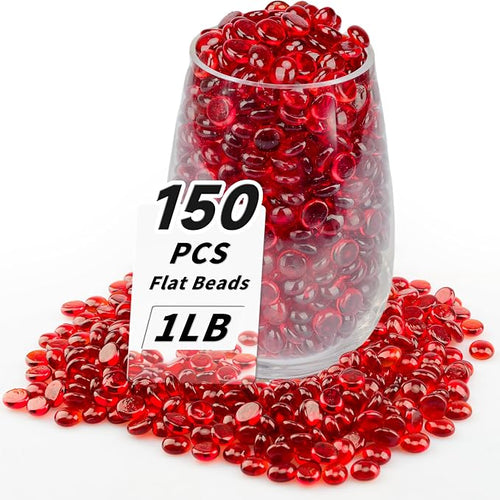 1 LB Red Flat Glass Beads, Mini Flat Round Pebbles by Foncomy