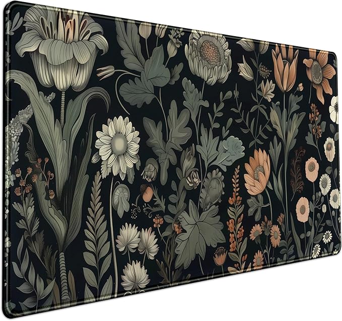 Aesthetic Vintage Dark Flower Plants Wildflowers Large Gaming Mousepad XXL by Mechanical+Cattle
