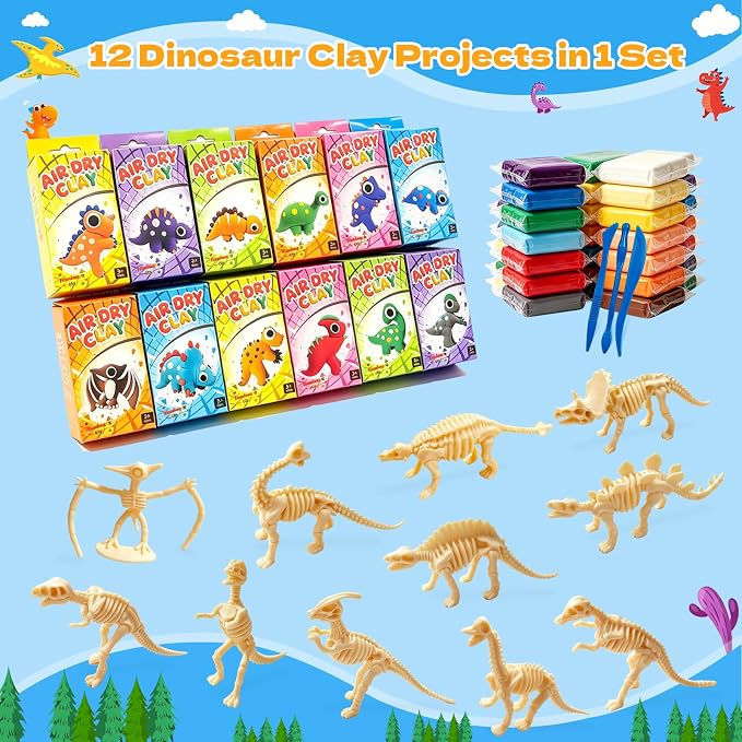 Air Dry Clay Dinosaur Kit for Kids, 12 Dino Skeleton Craft Set | 12 individual - Image 2