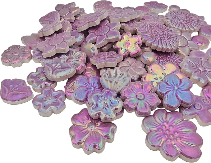 500g/1.1lb Ceramic Mosaic Tiles Mixed Shapes of Flowers, Mushrooms - Image 5