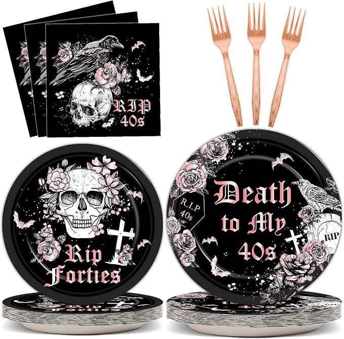 Qyeahkj 100 Pcs 50th Birthday Party Supplies Death to My 40s Paper Plates and by Qyeahkj