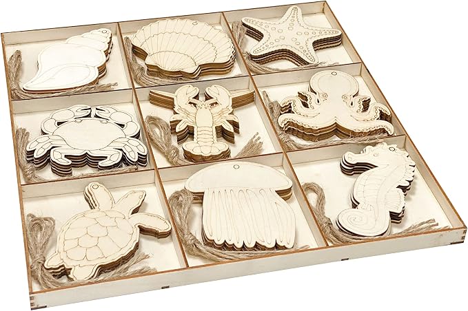 45 Pack Unfinished Wooden Ocean Sea Animals Cutouts - Image 4