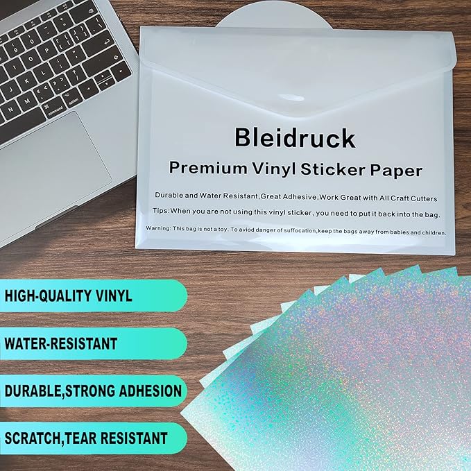 Bleidruck 25 Sheets Glitter Clear Holographic Laminate Sheet Adhesive Paper | - Image 3