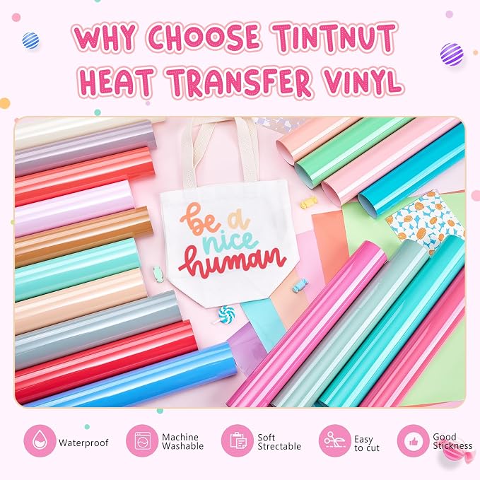 Tintnut Candy Color Heat Transfer Vinyl, 24 Sheets 12×10in Iron on Vinyl | - Image 2