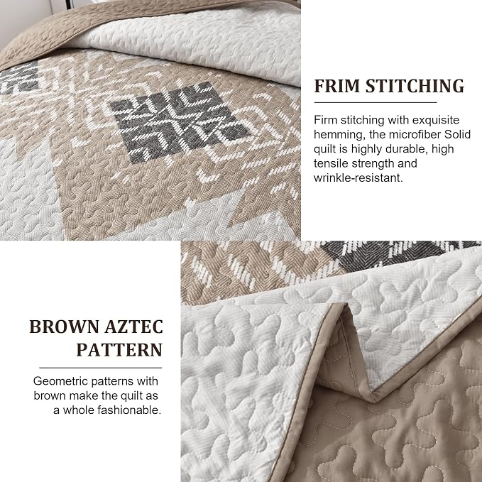 Dintszyayue Boho Quilt California King Size, 3 Piece Aztec Texture Bedspread - Image 4