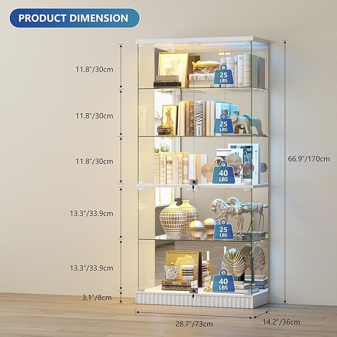 RGB Glass Display Cabinet with Lights, Modern Curio Cabinet Display Cases - Image 2