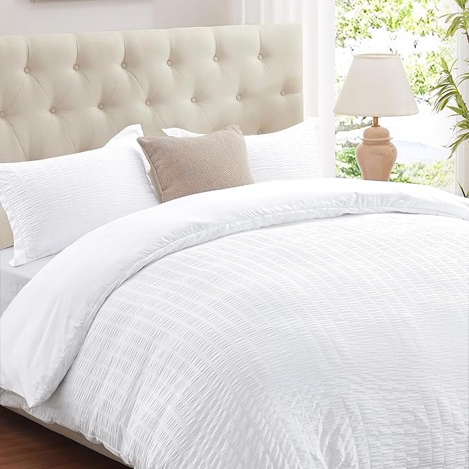Cozyide White King Size, 3 Pieces Bedding, Soft Breathable Seersucker Duvet by cozyide