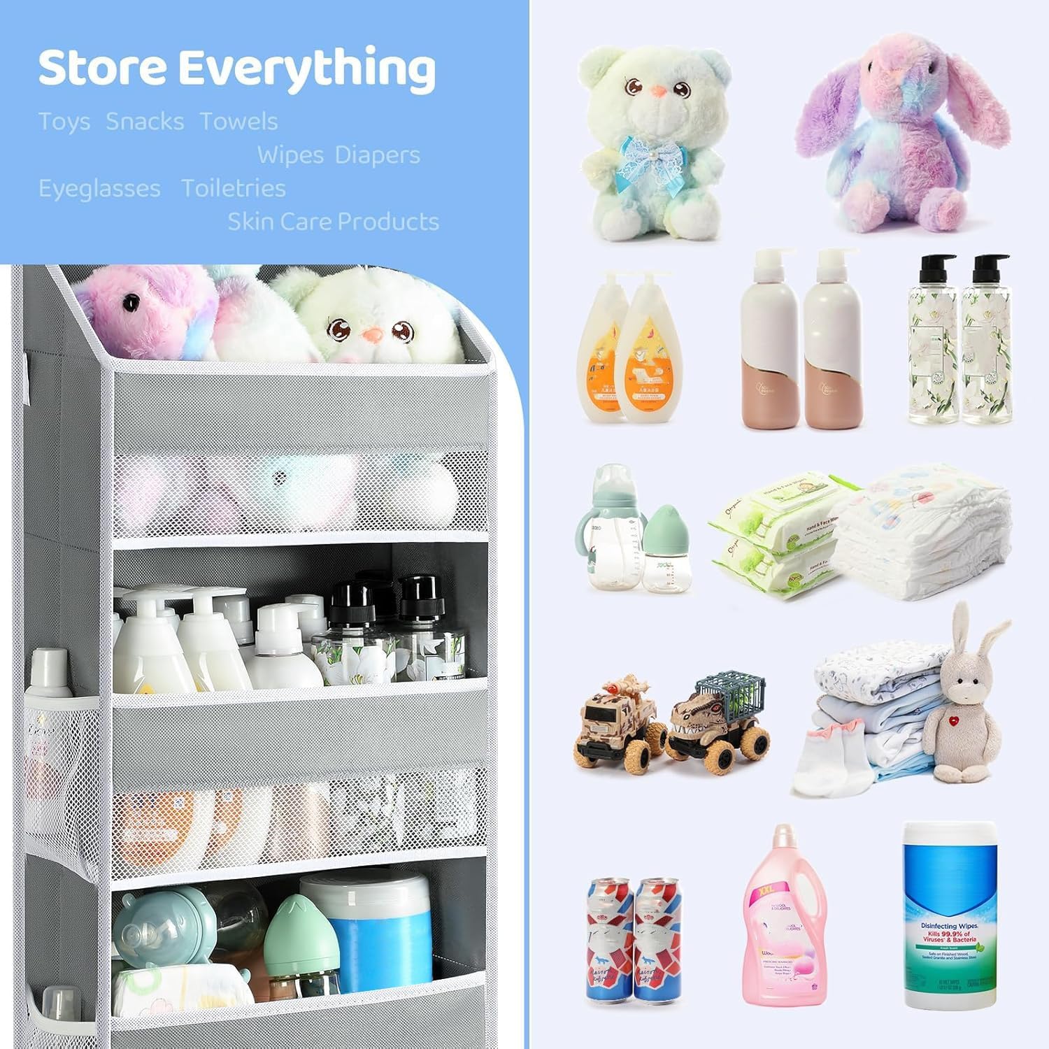 Yecaye 2 Pack 4 Tier Over the Door Organizer - Foldable Portable Baby Essentials for Stuffed Animal Storage - Multi-purpose Bathroom Closet Organizers and Storage for Kids Newborn Baby Stuff