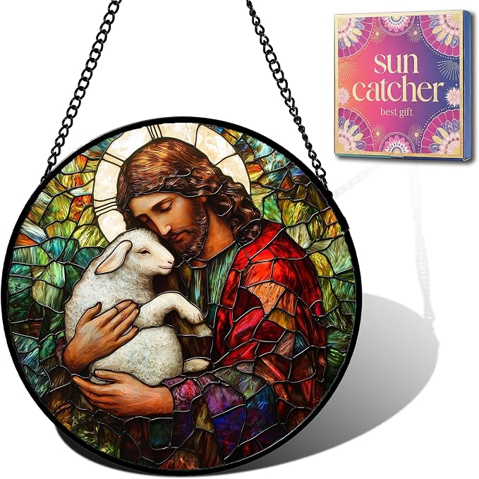 Christian Jesus Acrylic Suncatcher Faux Stained Glass Window Hanging 9.8" | by Unknown