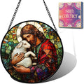 Christian Jesus Acrylic Suncatcher Faux Stained Glass Window Hanging 9.8" | by Unknown