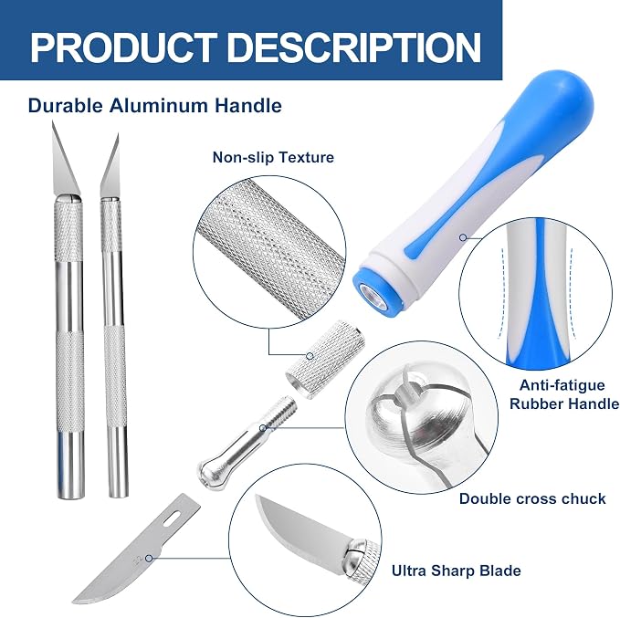 16 Pcs Premium Precision Craft Knife Set, 10 Replaceable Carbon Steel Blades - Image 3