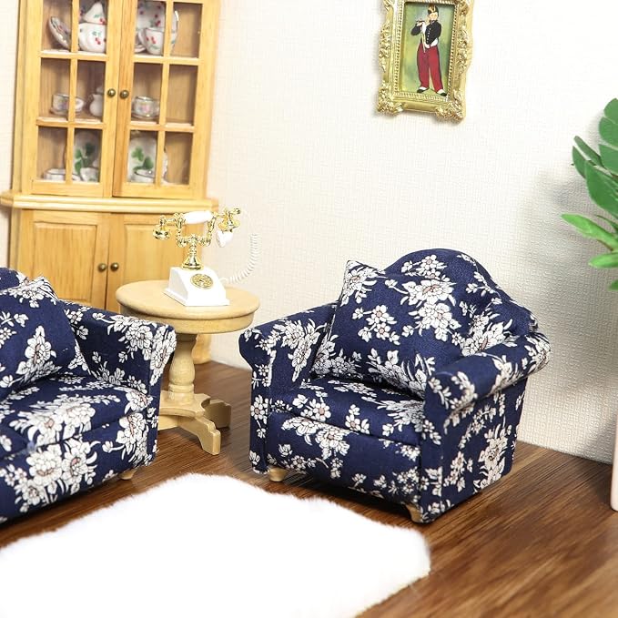 Dollhouse Couch with Pillow 1 12 Scale Miniature Sofa Arm Chair Living Room - Image 5
