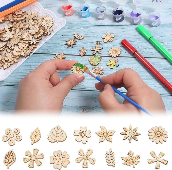 100 Pcs Unfinished Wooden Flower Wood Pieces Wood Flower Cutouts | Wooden - Image 6