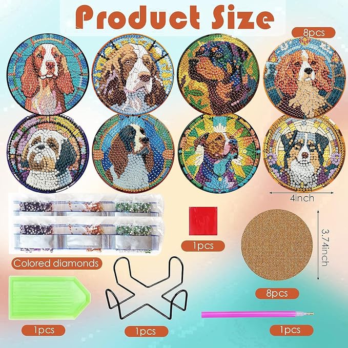 ijbnhd 8 PCS Dog Diamond Art Coasters Kit Diamond Painting Coasters | Dog - Image 3