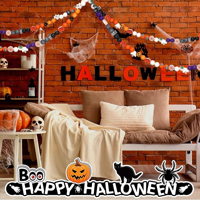 Tradder 200 Pieces Halloween Wood Beads Purple Orange Pumpkin Spider Black Cat - Image 4