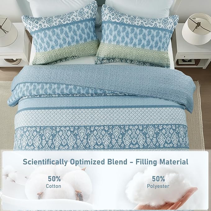 GOONE King Quilt Set 104"x90", Lightweight Washed Coverlet, Reversible Spring & - Image 2