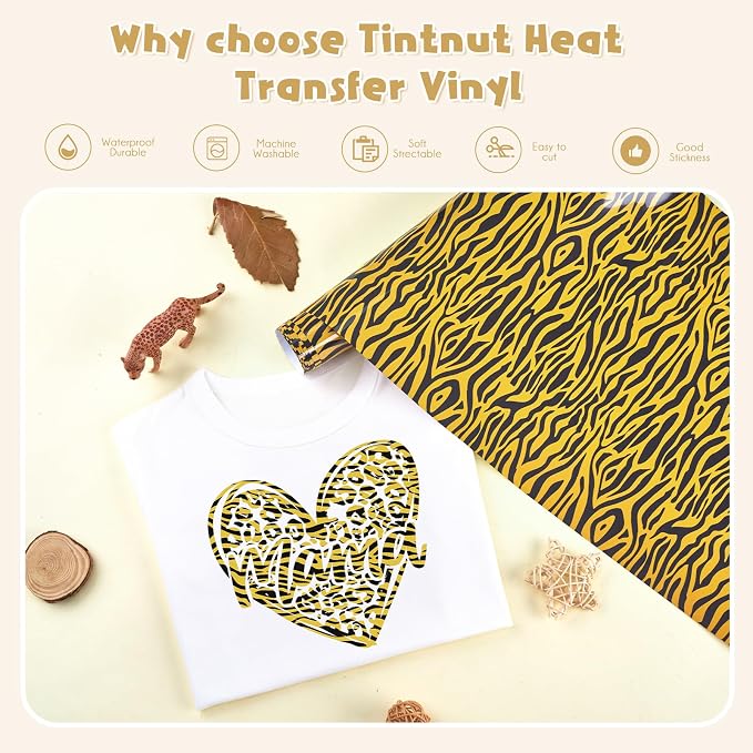 Tintnut Brown Tiger Heat Transfer Vinyl Roll, easy cut & weed, stretch washable - Image 3