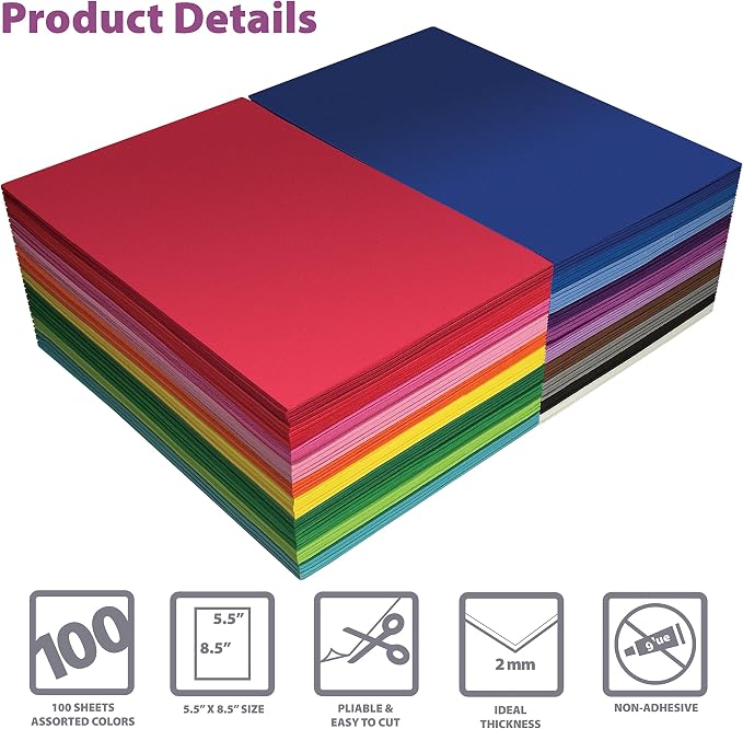 Better Office Products Foam Sheets, 100 Pack EVA Craft Foam, 5.5 x 8.5 Inch - Image 3