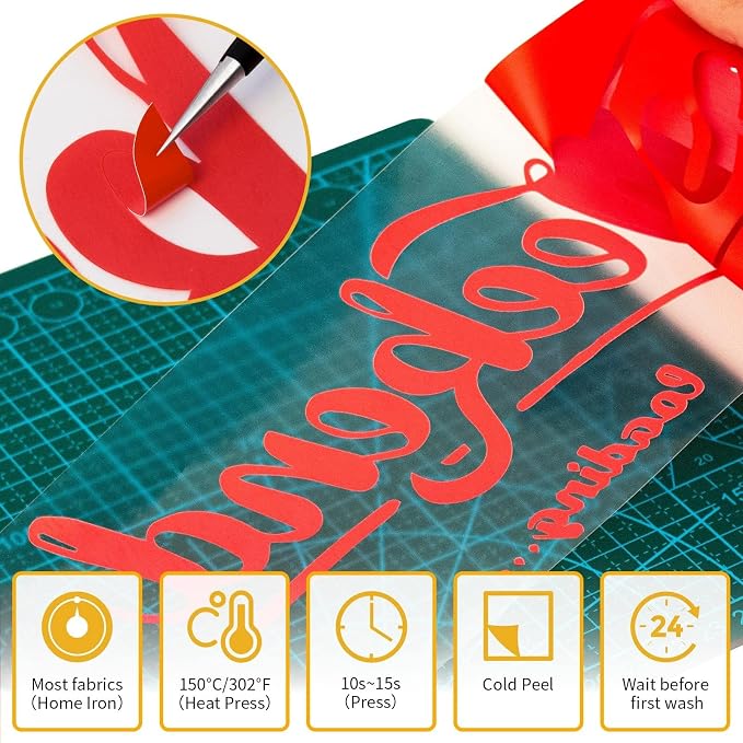 VinylRus Heat Transfer Vinyl-12” x 50ft Red Iron on Vinyl Roll - Image 3