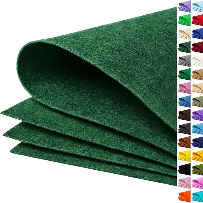 Hunter Green Large Felt Fabric 36" x 36", 1mm Stiff Felt Sheet, Nonwoven Fabric by ZANEXIR
