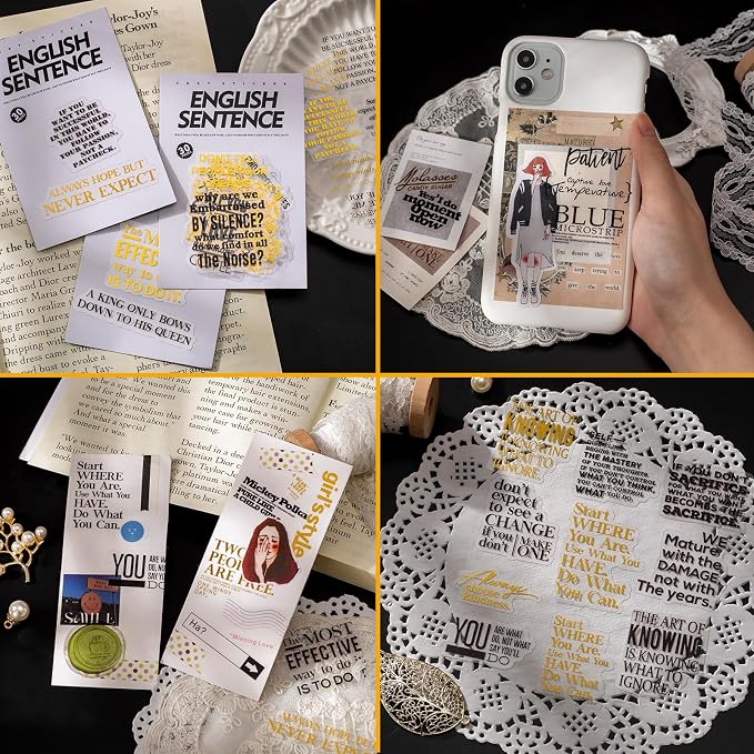 Yoksas 240Pcs Black Golden Foil Sentence Quote Stickers, Transparent Junk - Image 7