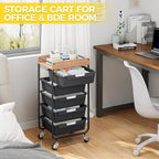 SYKIARIOL Utility Cart with 5 Labeling Drawers and Wooden Tabletop – Rolling - Image 9