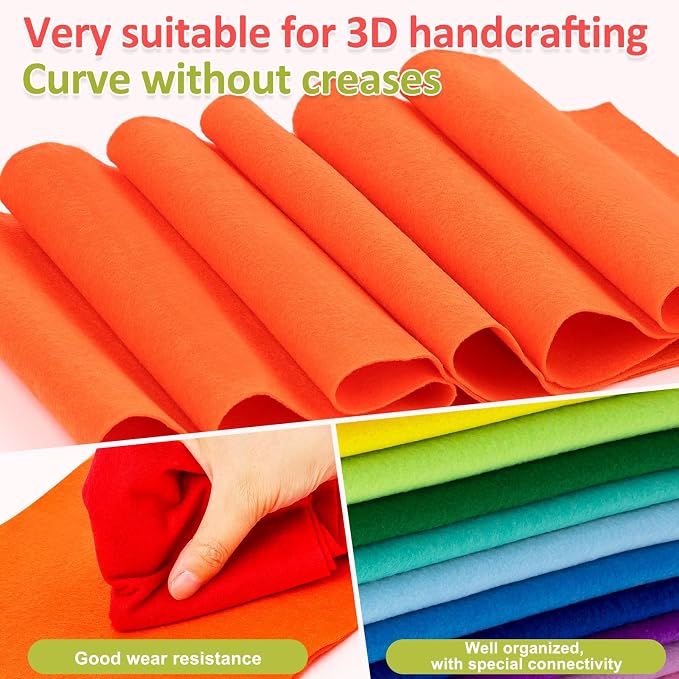 XSEINO 12 Rolls 8"x35" 1.4mm Thick Soft Felt Fabric Sheet 12 Assorted Gradient - Image 5