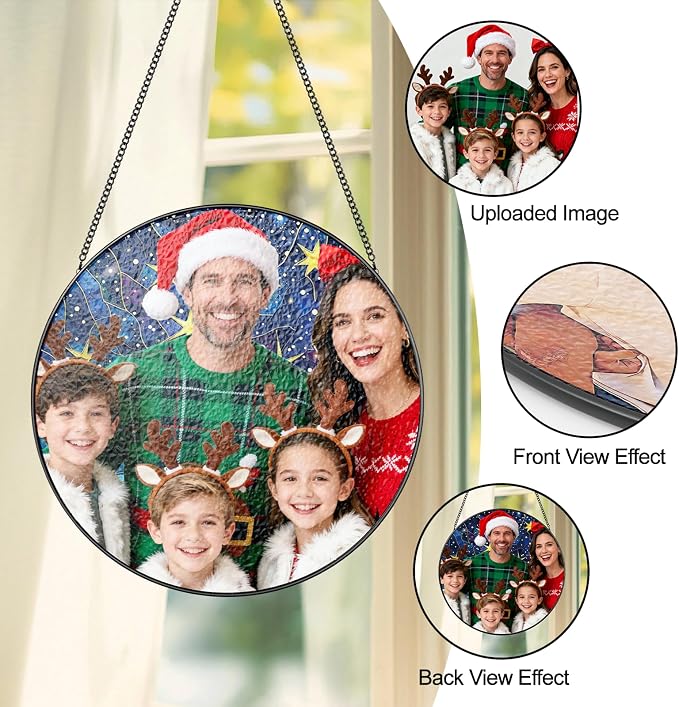 Custom Family Photo Suncatcher, Personalized Faux Stained Glass Window Hanging - Image 3