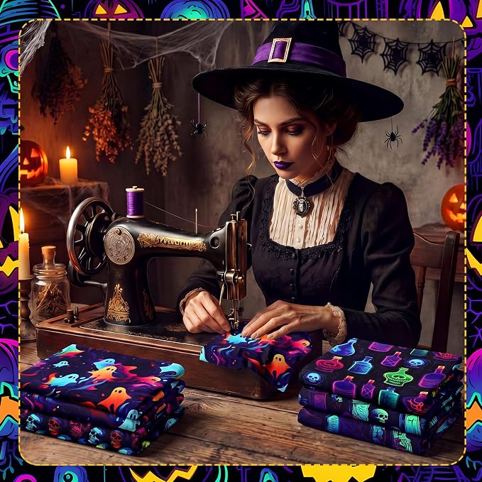 HunnmingRe 20 Pcs 10''x10'' Neon Halloween Quilting Fabric Square Spooky Ghost - Image 4
