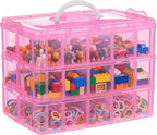 SGHUO Bead Organizers and Storage 3-Tier Pink Craft Container Stackable Box by SGHUO