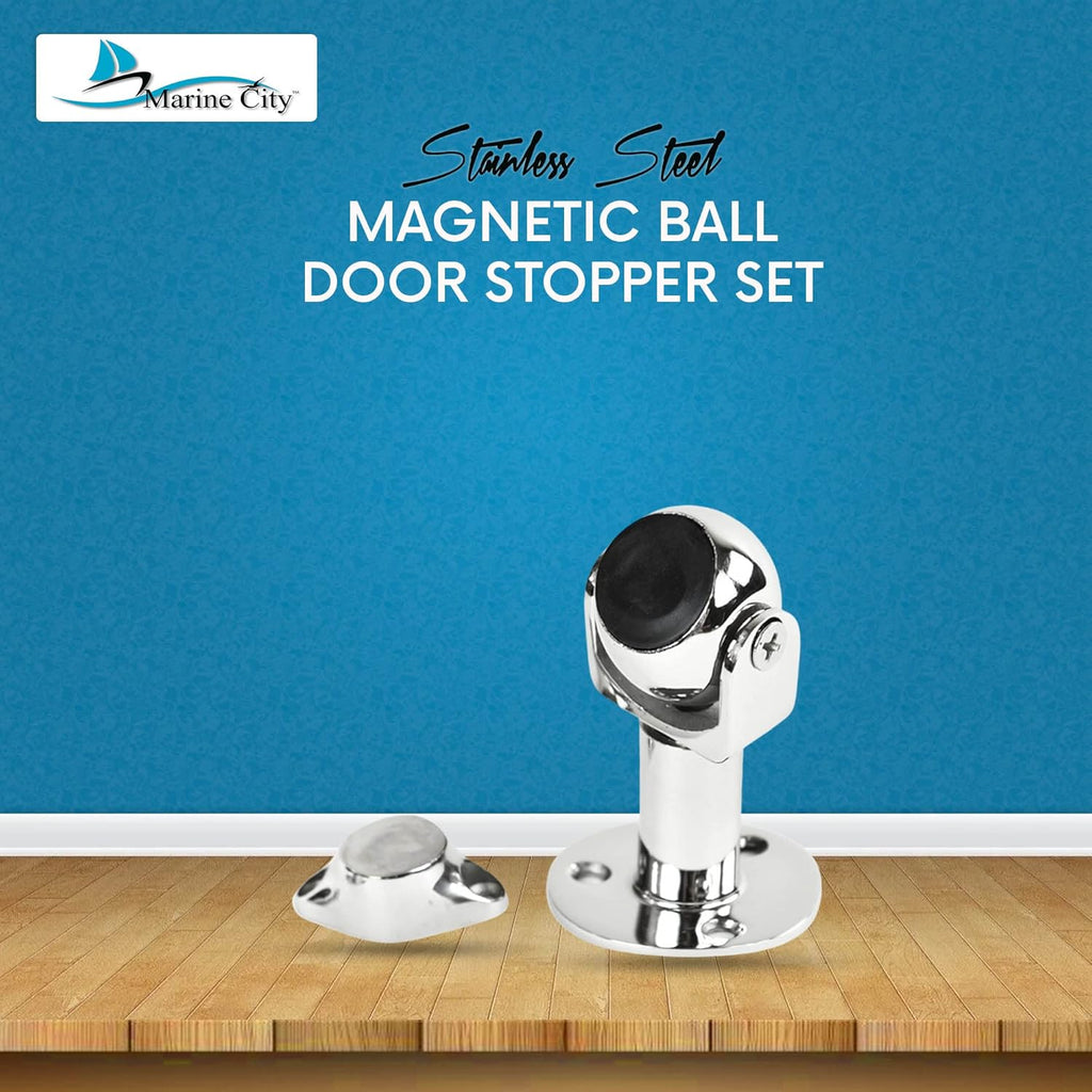 MARINE CITY Magnetic Ball Door Window Stopper Set, 316 Stainless Steel, Corrosion-Resistant, Holds 4kg, Water-Resistant, Extendable 73mm-100mm, Ideal for Boats, Yachts, Ships
