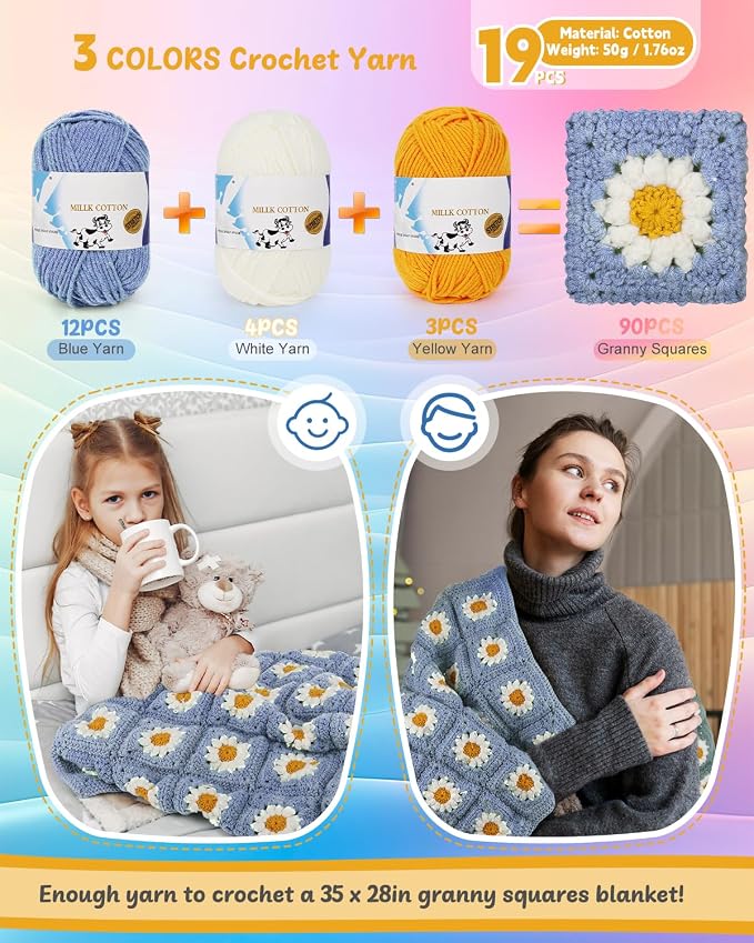 Coopay Crochet Kit Beginners for Blanket, Granny Squares Crochet Blanket Kit w - Image 4