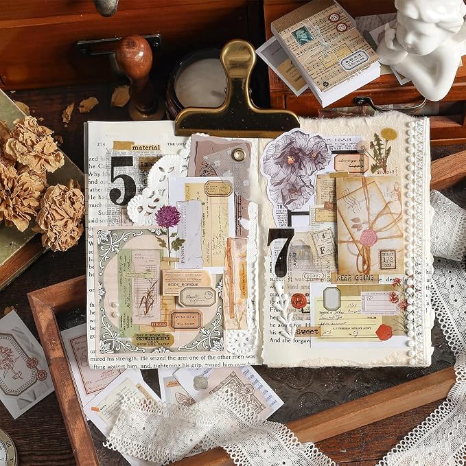PRSTINCOL 6 Sets 300 Pcs Washi Stickers Book, Vintage Aesthetic Sticker Set - Image 7