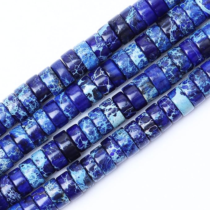 Natural Stone Heishi Beads for Necklace Making, 4 mm x 6 mm Small Flat Round by YUGDRUZY